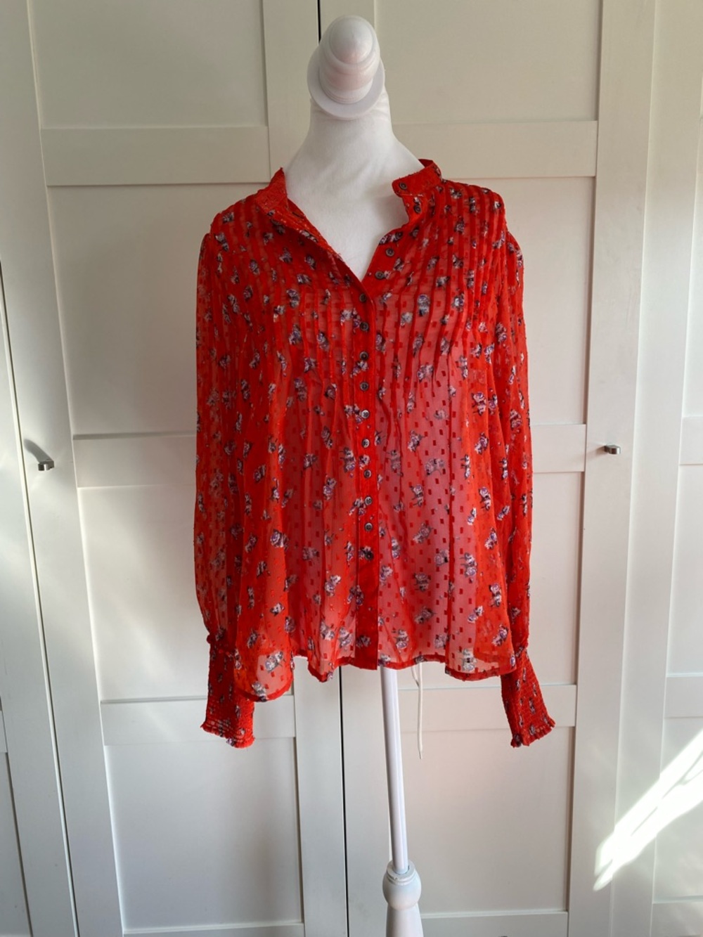 Free People red floral peasant blouse women’s small